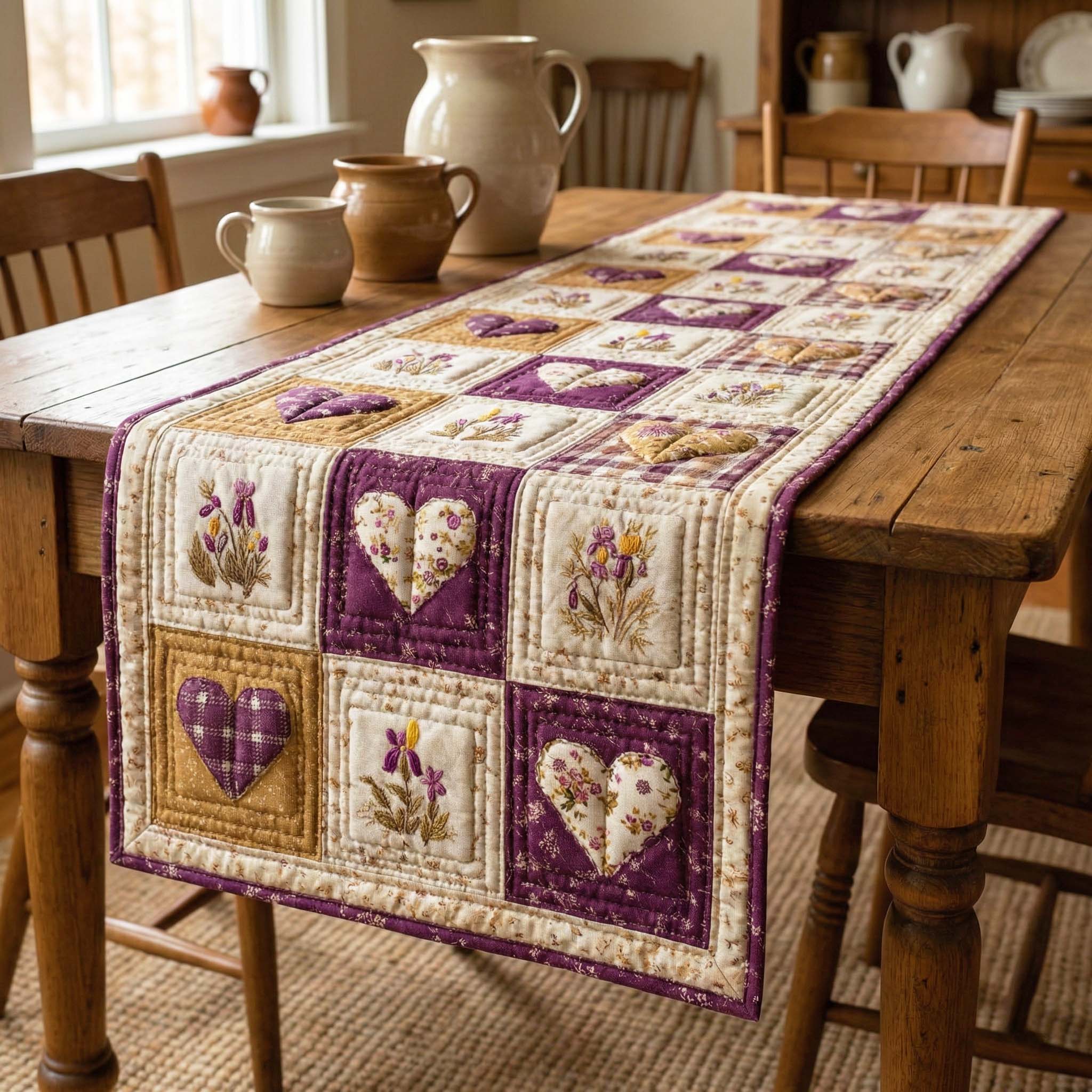 Country Lavender Quilted Table Runner, Easter Table Runner, Spring Table Runner, Mother's Day Gifts