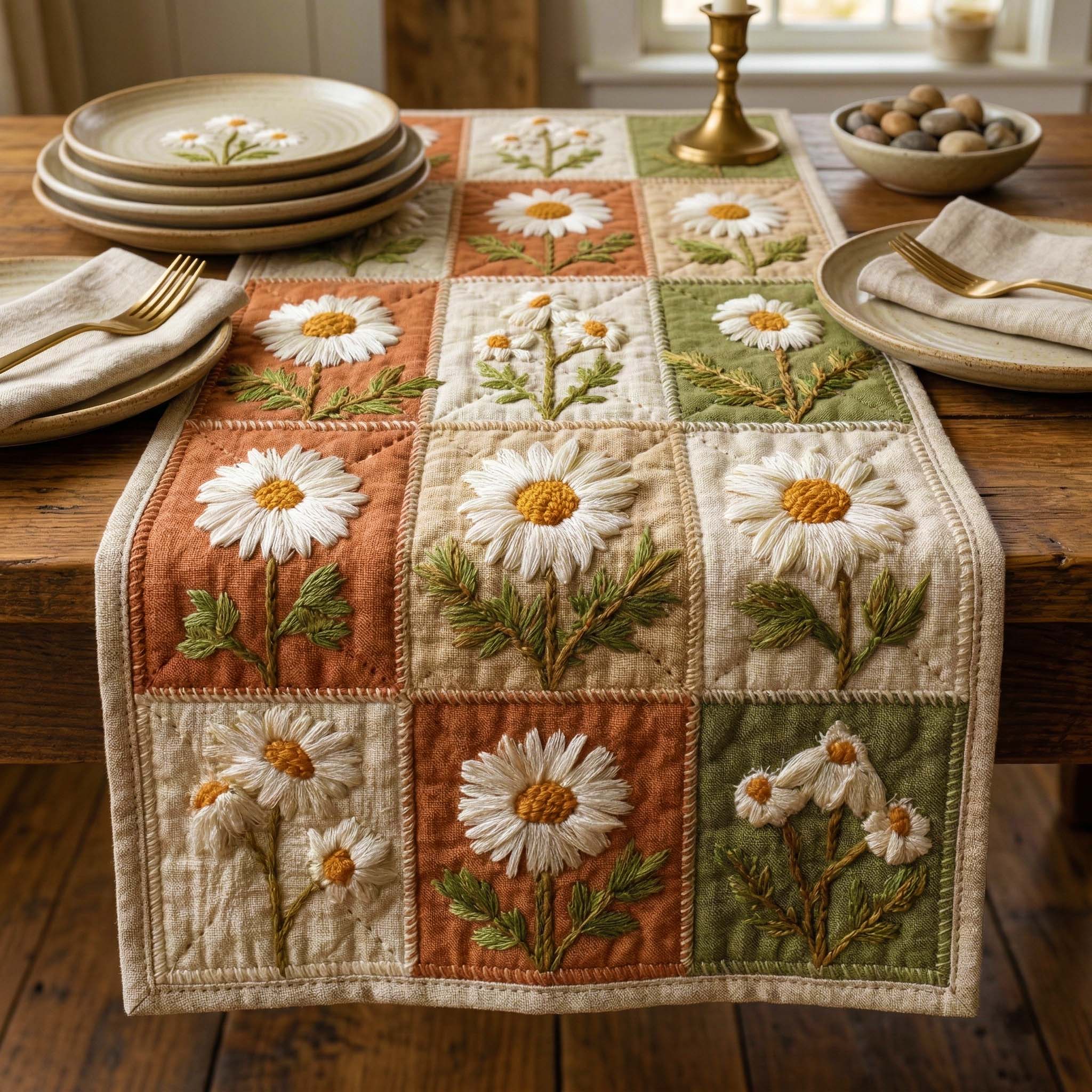 Rustic Daisy Quilted Table Runner, Easter Table Runner, Spring Table Runner, Mother's Day Gifts