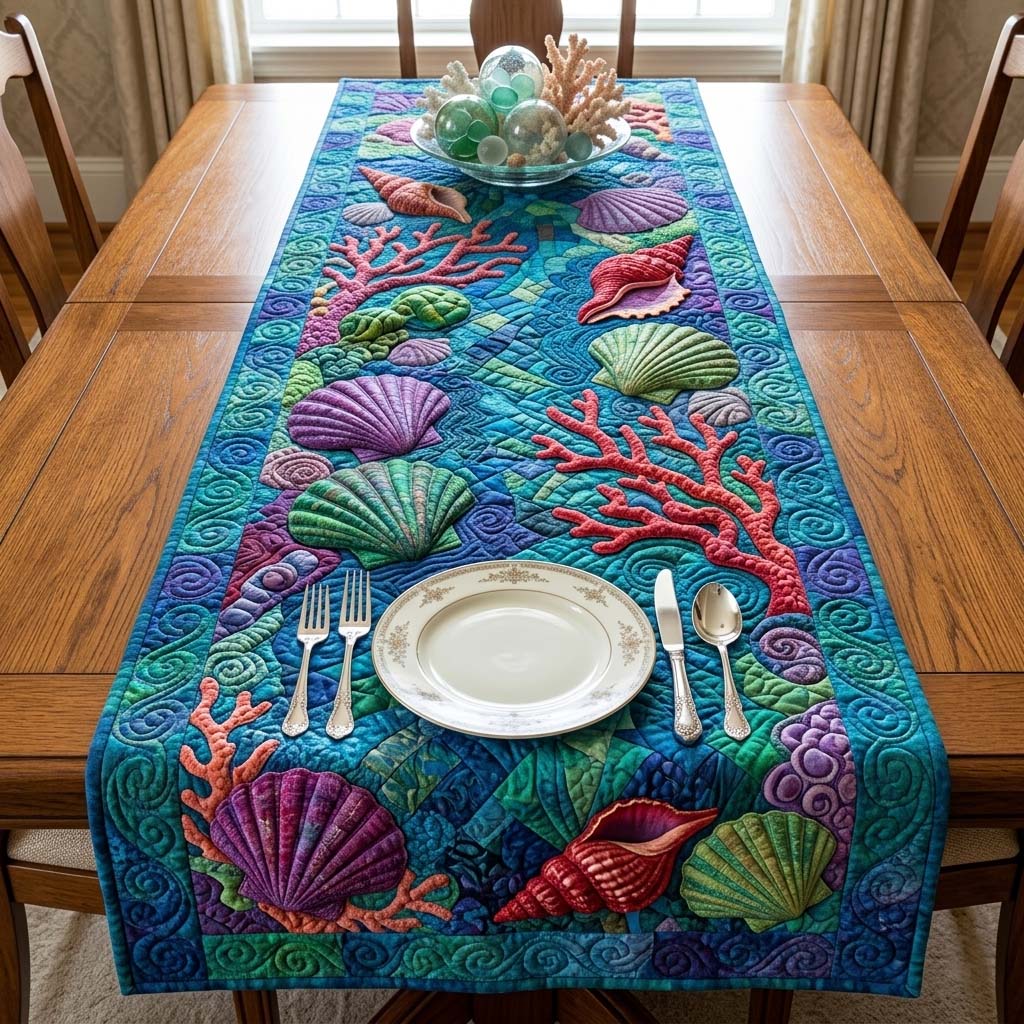Coral Reef Quilted Table Runner, Easter Table Runner, Spring Table Runner, Mother's Day Gifts