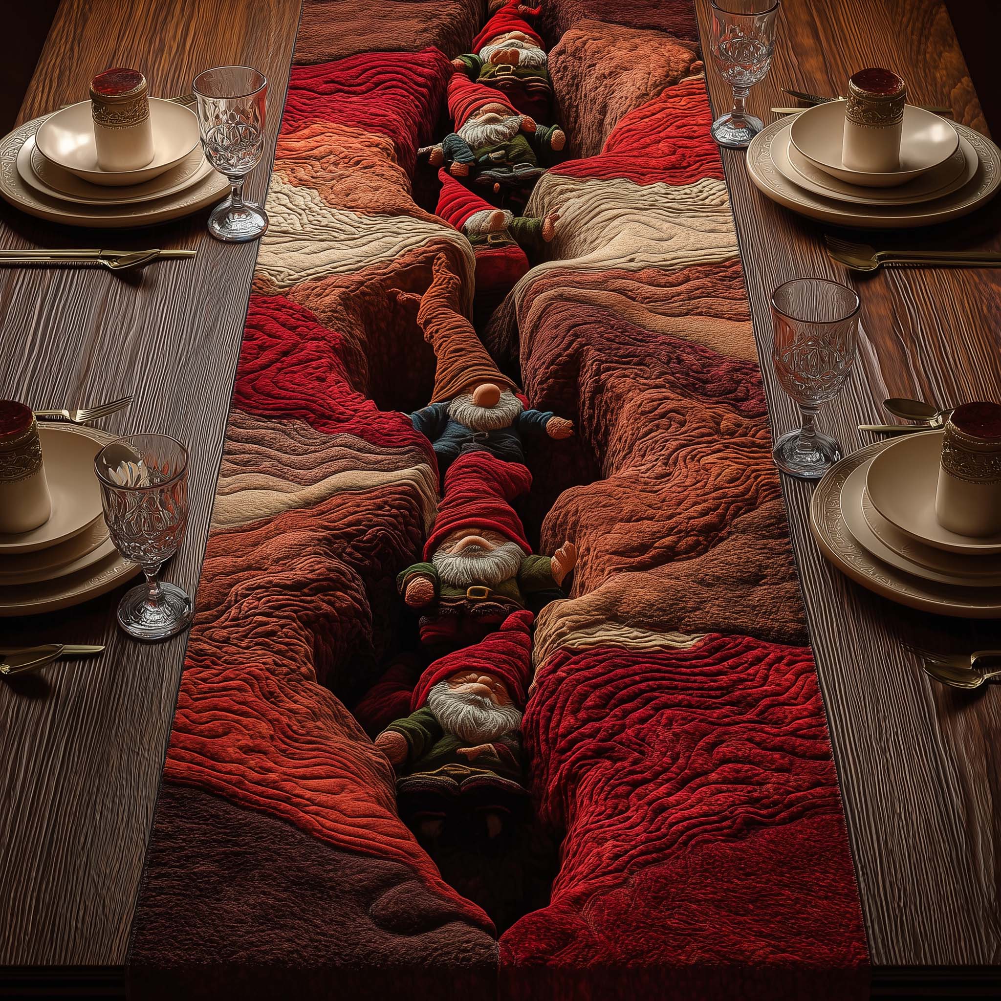 Red Canyon Gnomes Quilted Table Runner, Easter Table Runner, Spring Table Runner, Mother's Day Gifts