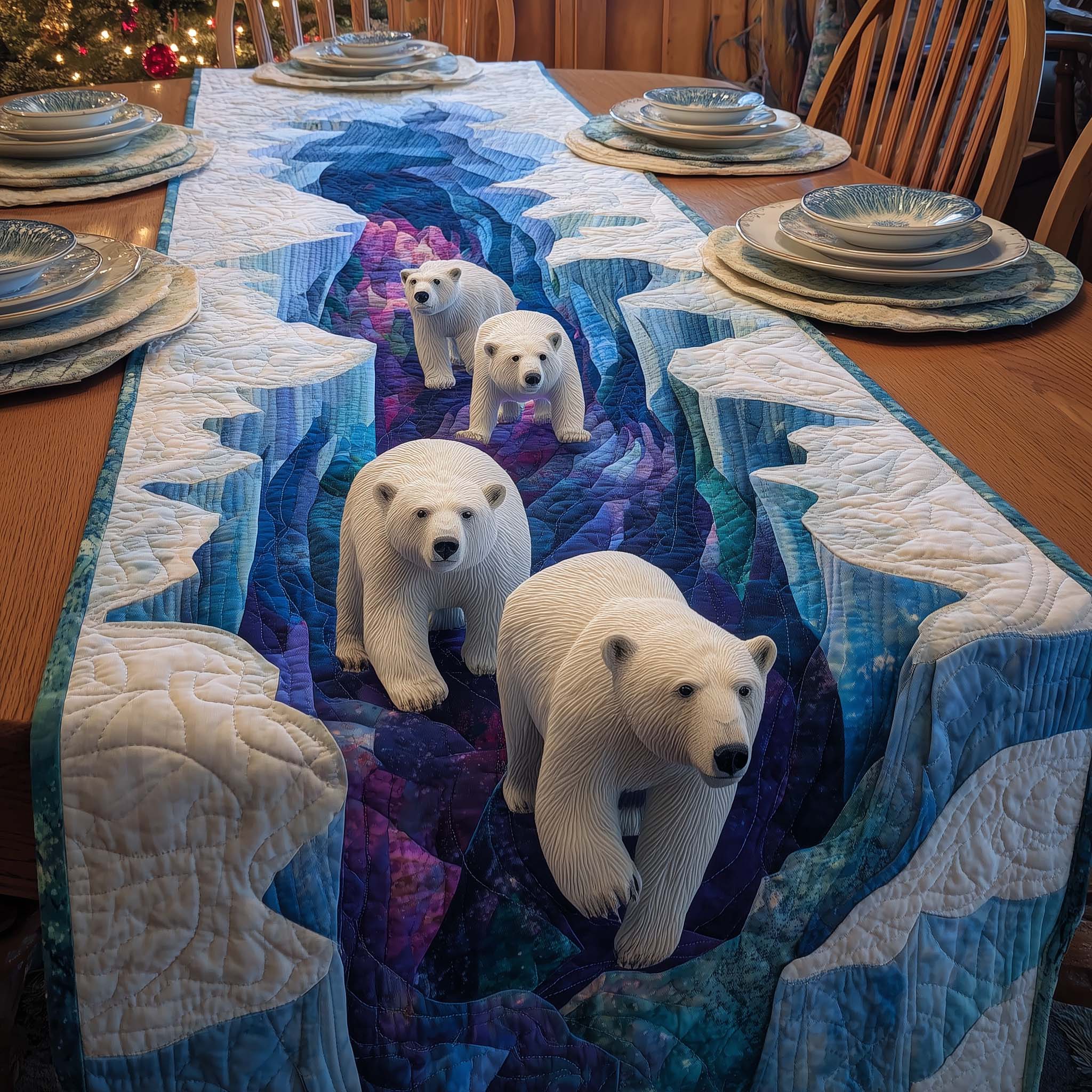 Ice Canyon Bears Quilted Table Runner, Easter Table Runner, Spring Table Runner, Mother's Day Gifts