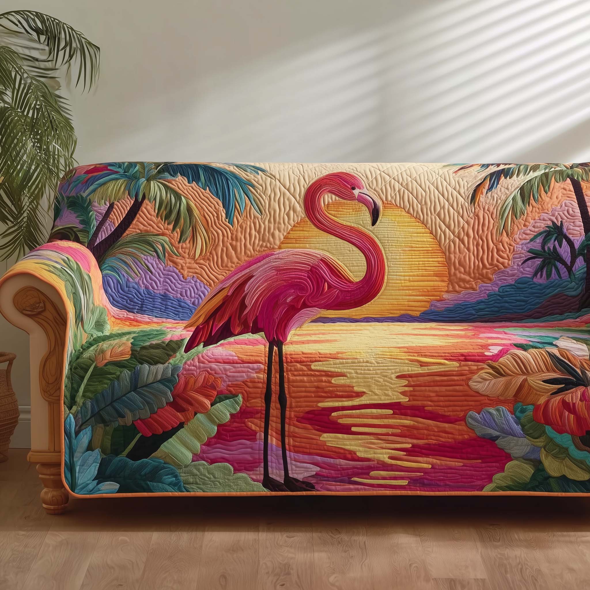 Flamingo Lagoon Quilted Sofa Cover Fall Halloween Decor For Sofa Couch