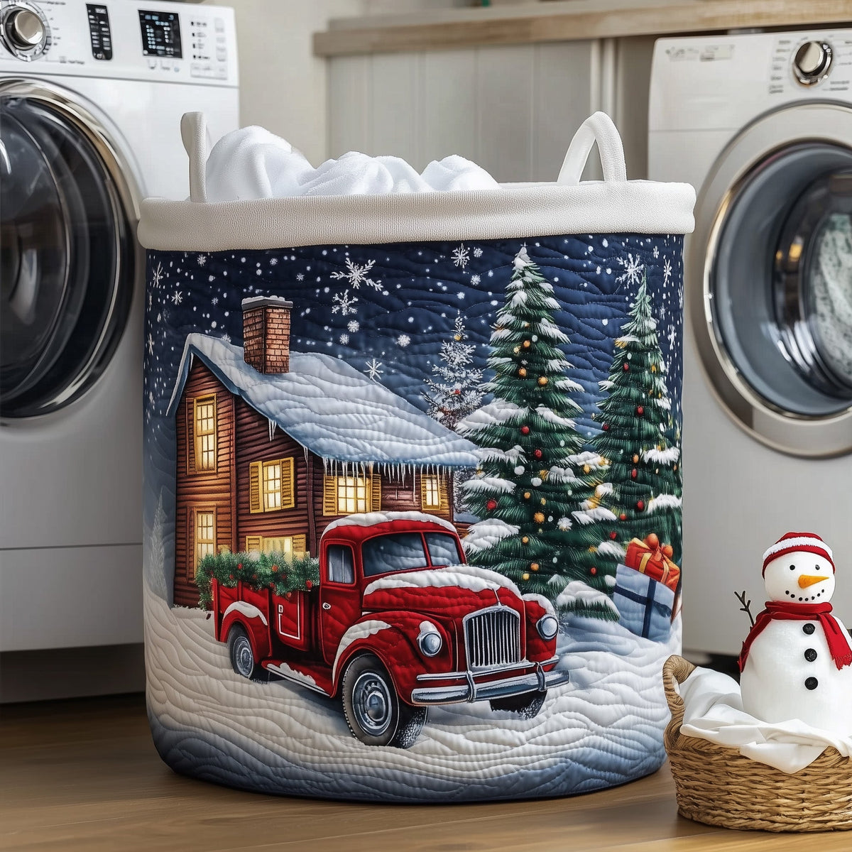 Red Truck Snowman Christmas laundry basket
