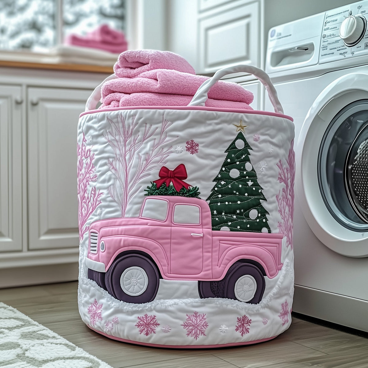 Pink Truck Christmas Tree laundry basket