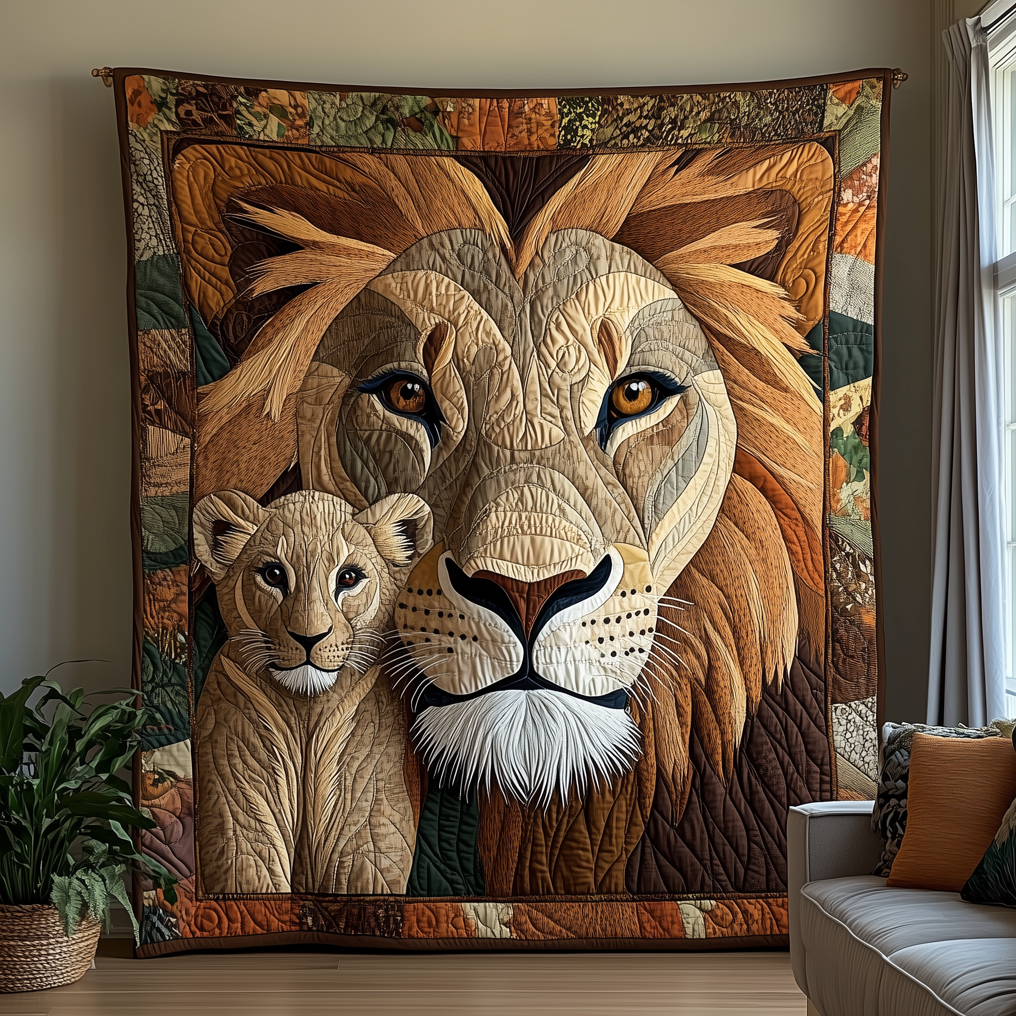 Little Lion And Mom Quilt Blanket, Lion Blanket, Mothers Day Gift, Gift For Mom