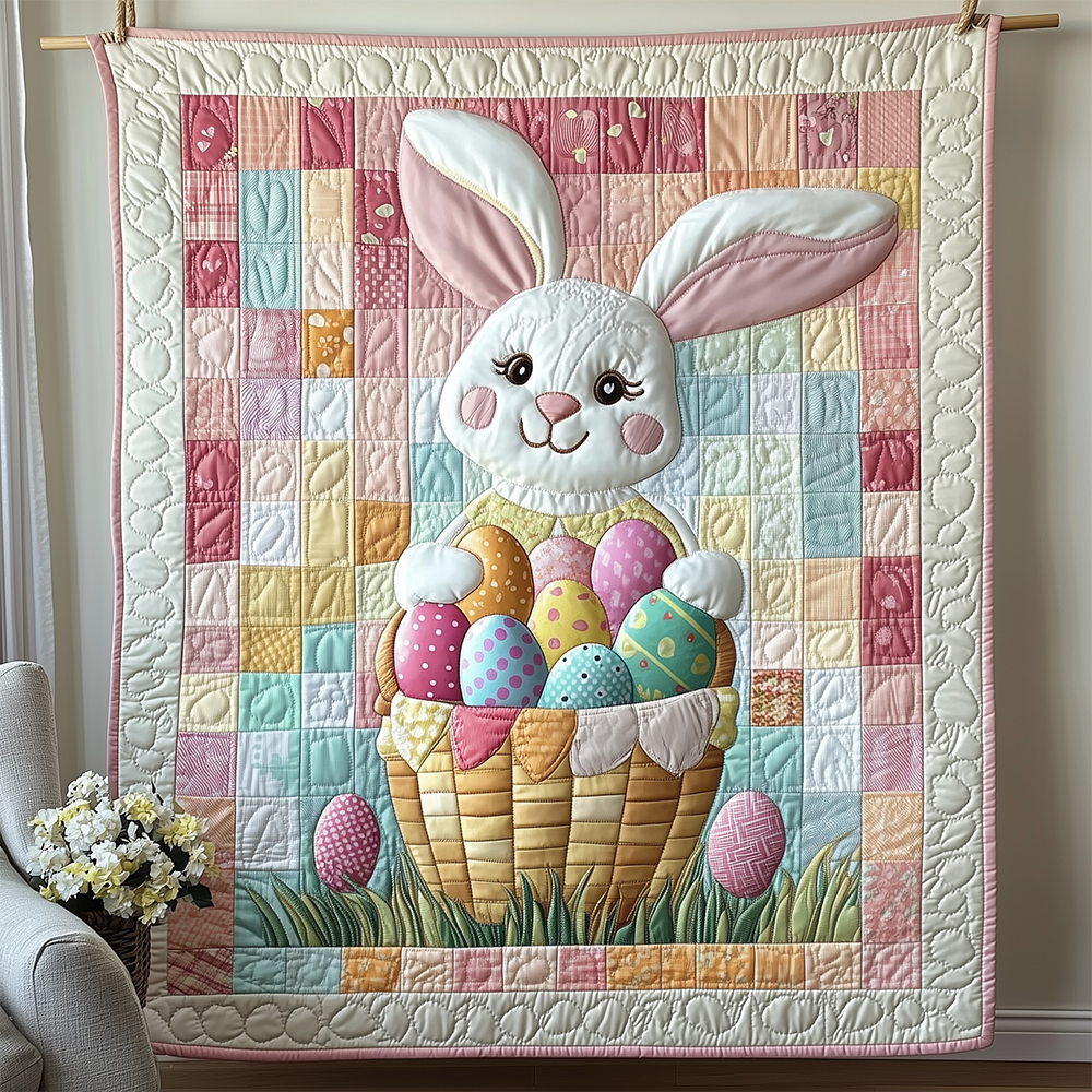 Easter Basket Quilt Blanket, Bunny Blanket, Bedroom Decor, Mother's Day Gift, Easter Decor, Easter Gift