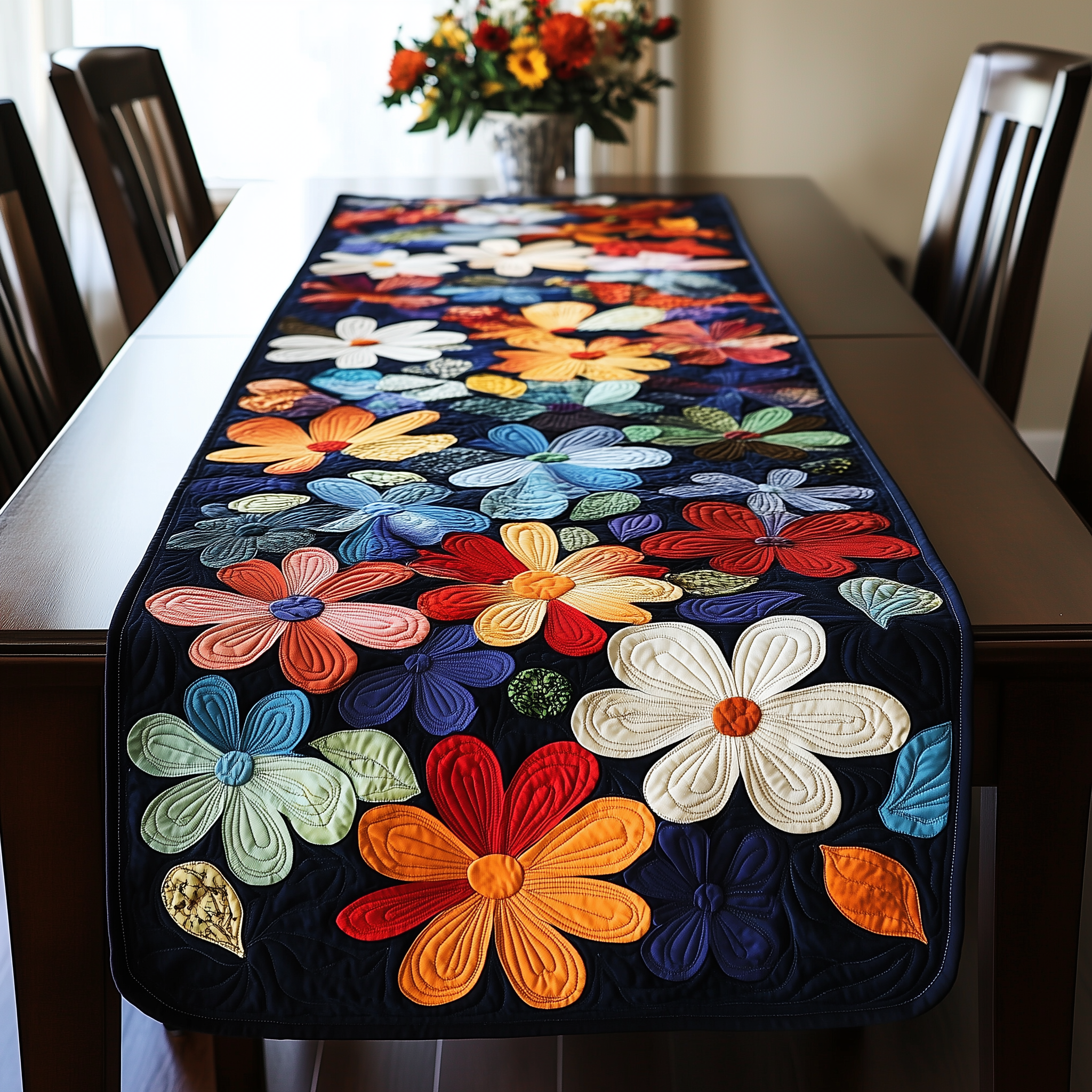 Vibrant Daisy Quilted Table Runner, Easter Table Runner, Spring Table Runner, Mother's Day Gifts
