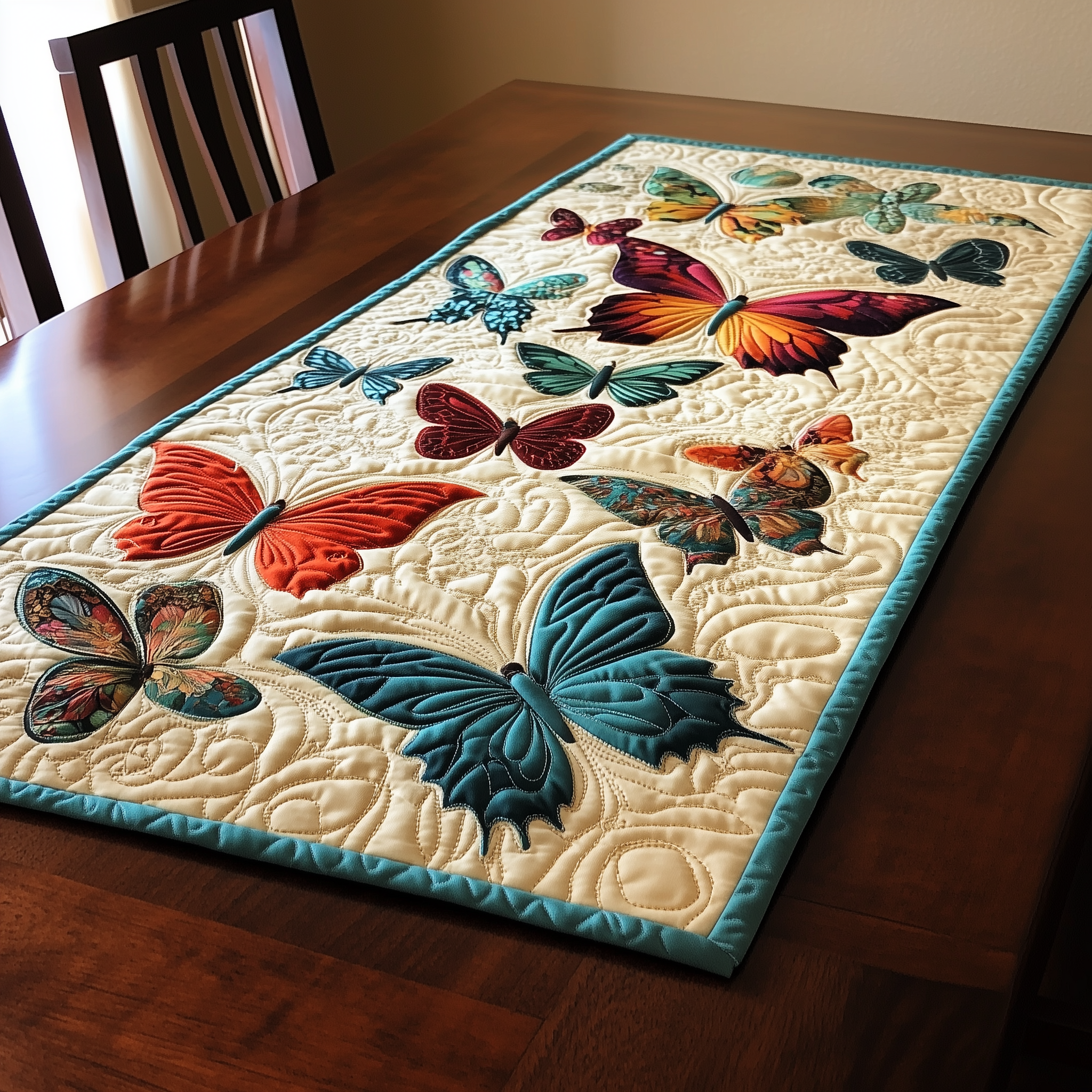 Teal Butterflies Quilted Table Runner, Easter Table Runner, Spring Table Runner, Mother's Day Gifts
