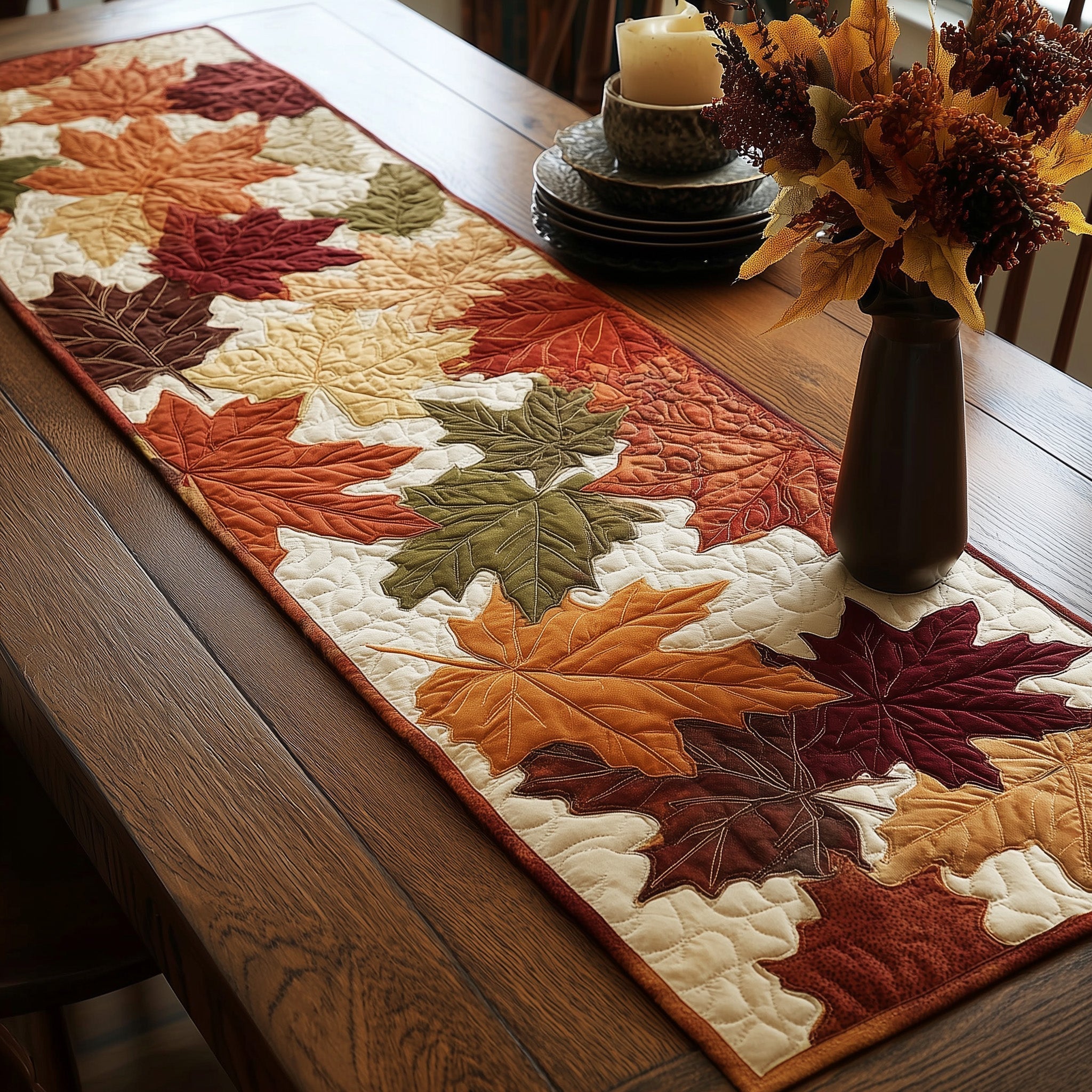 Autumn Leaf Quilted Table Runner, Easter Table Runner, Spring Table Runner, Mother's Day Gifts
