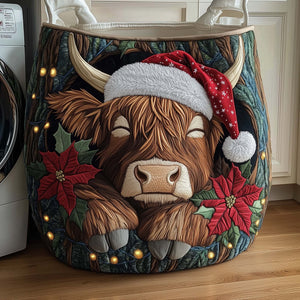 Highland Cow Santa Hat Poinsettia laundry basket