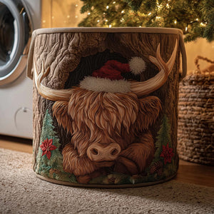 Rustic Highland Cow Santa Hat laundry basket