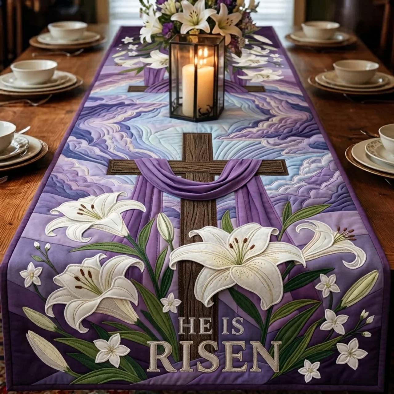 He Is Risen Quilted Table Runner, Easter Table Runner, Spring Table Runner, Mother's Day Gifts
