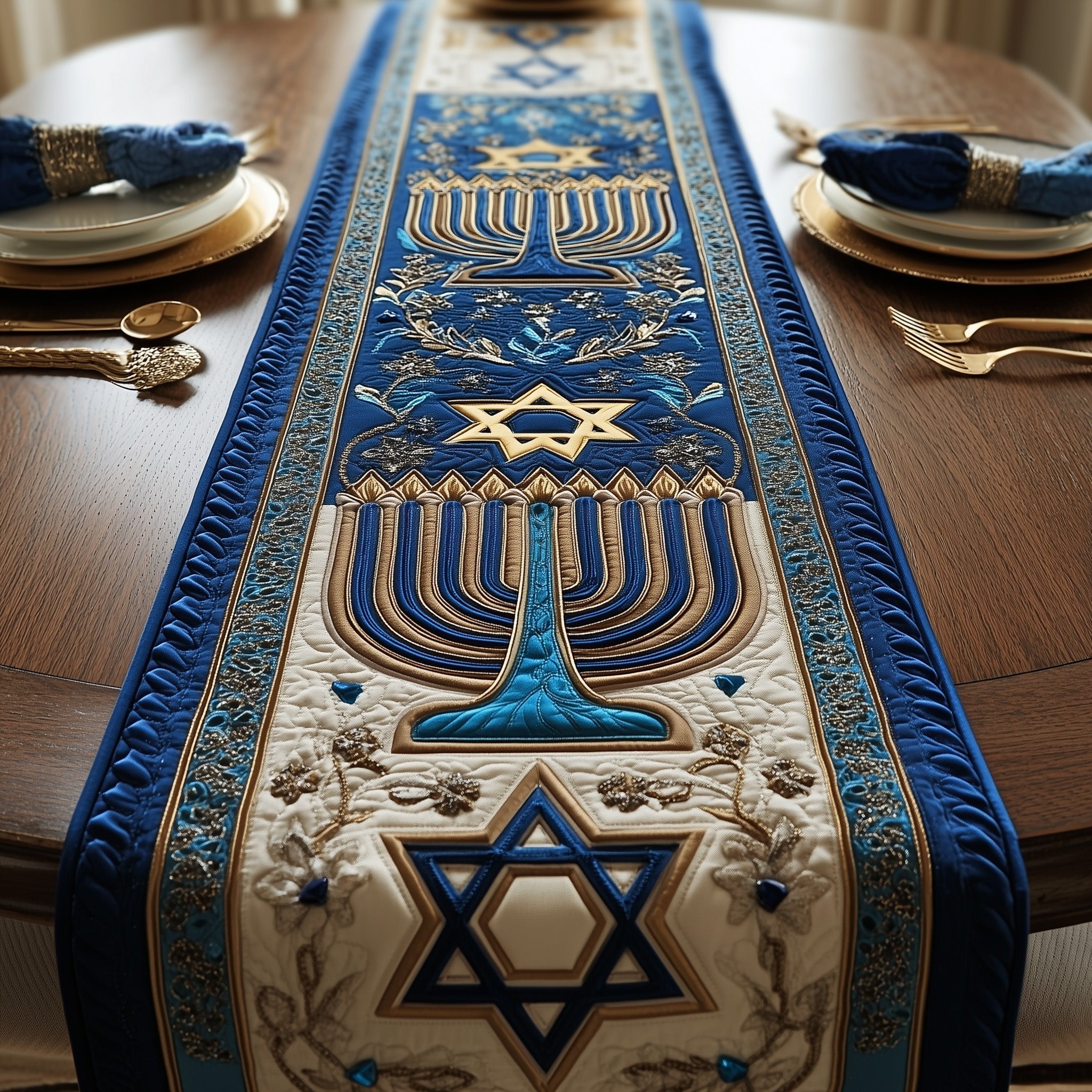 Hanukkah Stars Quilted Table Runner, Easter Table Runner, Spring Table Runner, Mother's Day Gifts