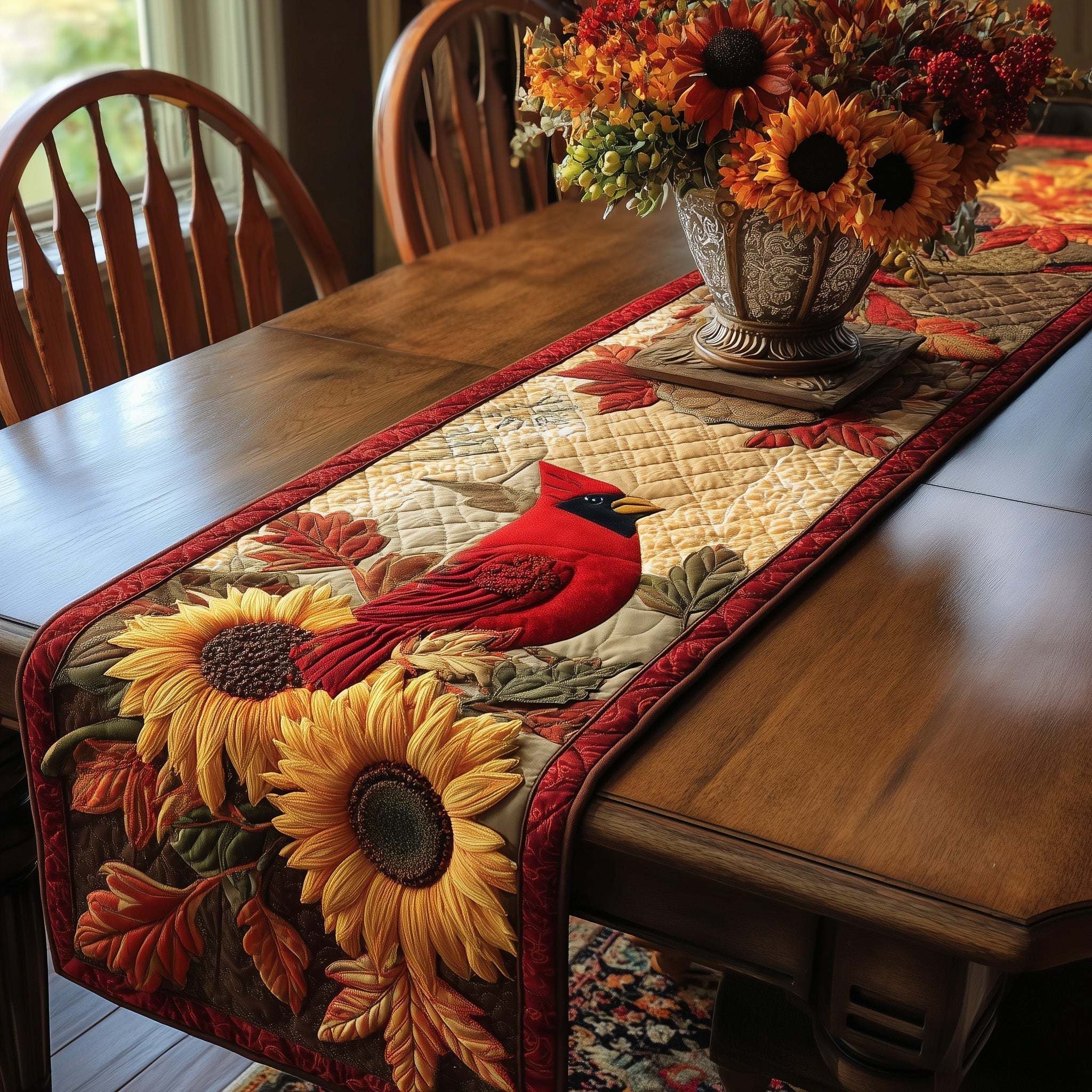 Autumn Cardinal Quilted Table Runner, Easter Table Runner, Spring Table Runner, Mother's Day Gifts
