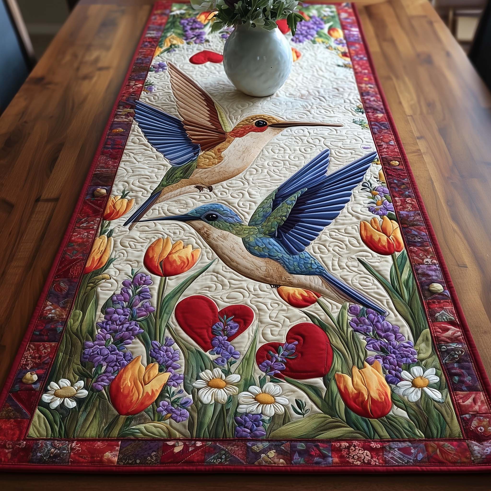 Hummingbird Charm Quilted Table Runner, Easter Table Runner, Spring Table Runner, Mother's Day Gifts
