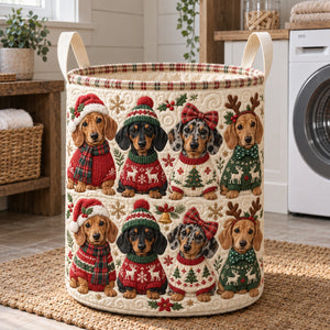 Christmas Dachshund Sweater Laundry Basket