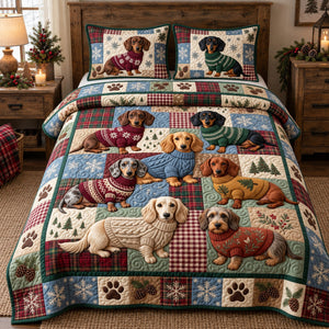 Christmas Sweater Dachshunds Quilted Bedding Set