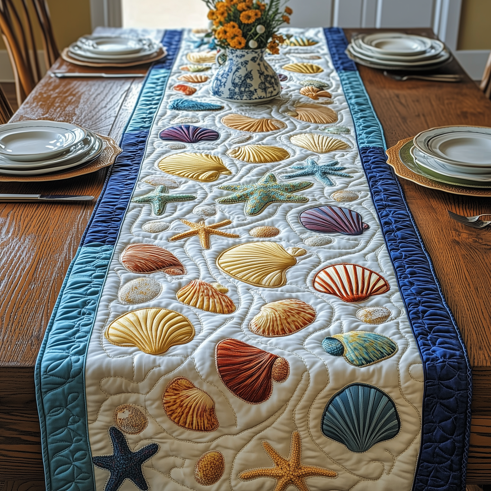Marine Melody Quilted Table Runner, Easter Table Runner, Spring Table Runner, Mother's Day Gifts