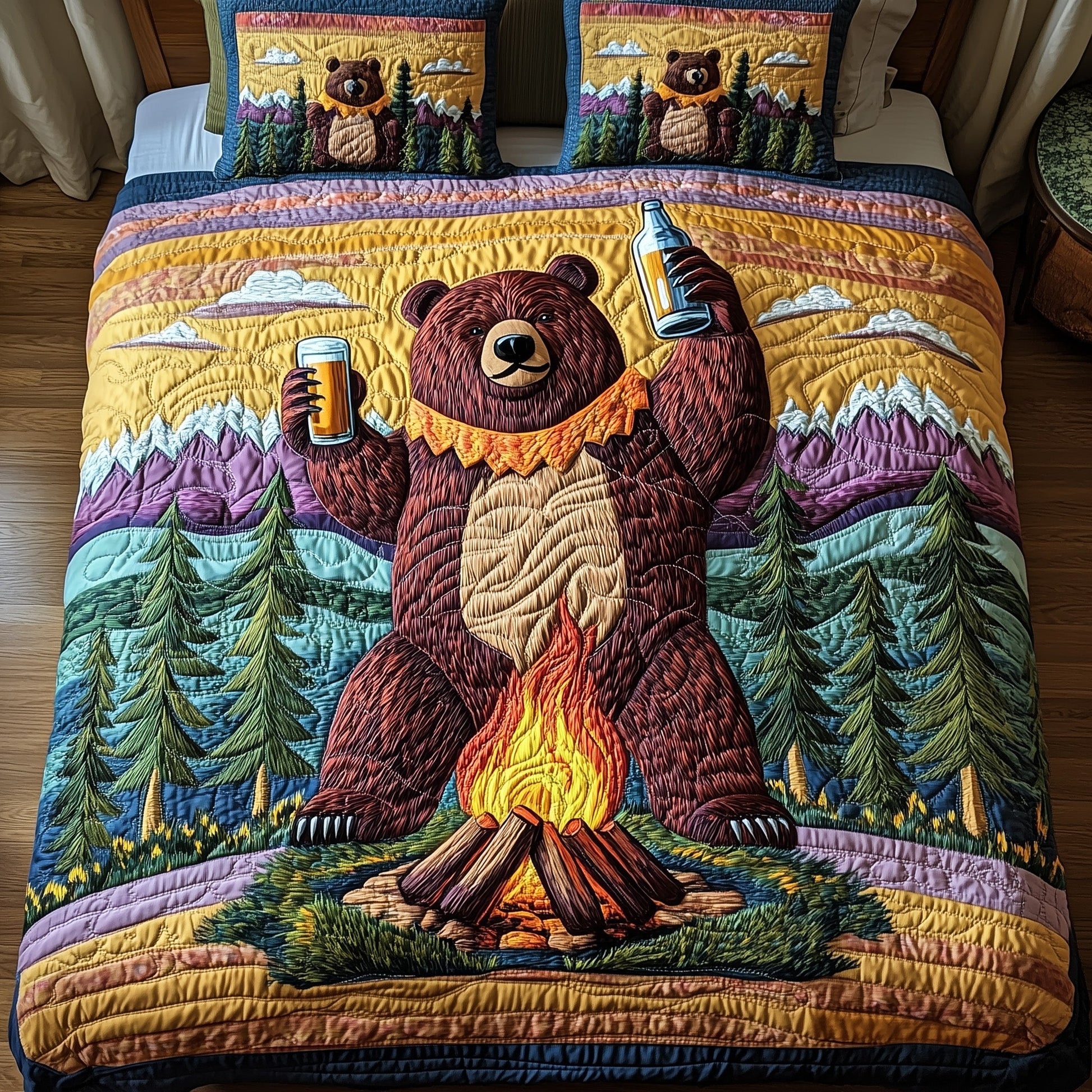 Funny Bear Quilt Bed Sets, Bedding Set, Bedroom Decor, Mother's Day Gift, Father's Day Gift