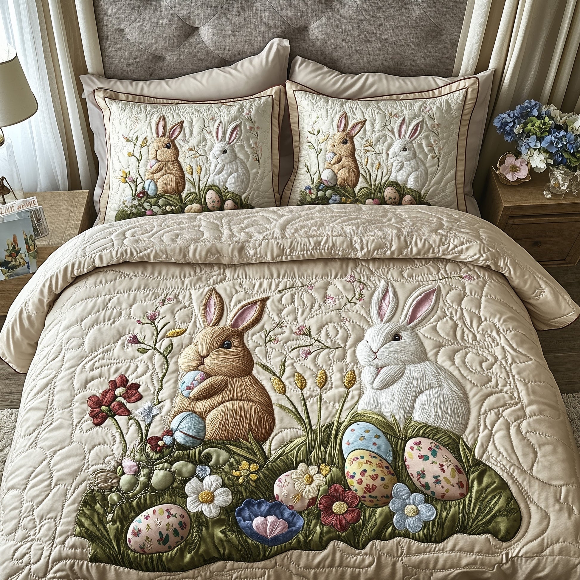 Fat Bunny Quilt Bed Sets, Bedding Set, Bedroom Decor, Mother's Day Gift, Easter Decor, Easter Gift