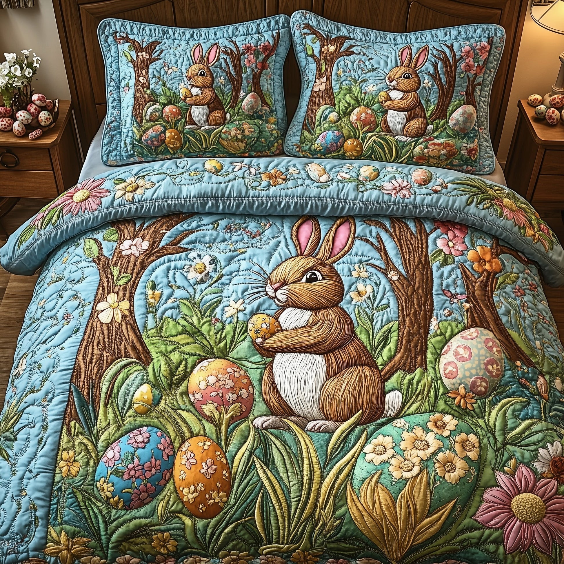 Little Bunny Quilt Bed Sets, Bedding Set, Bedroom Decor, Mother's Day Gift, Easter Decor, Easter Gift