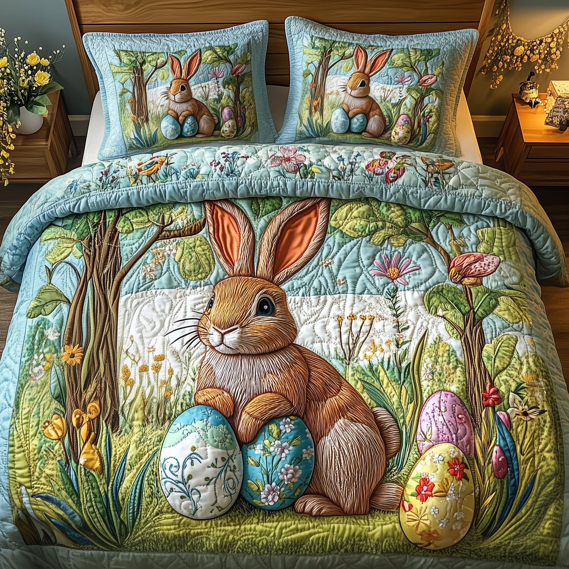 Easter Bunny Quilt Bed Sets, Bedding Set, Bedroom Decor, Mother's Day Gift, Easter Decor, Easter Gift