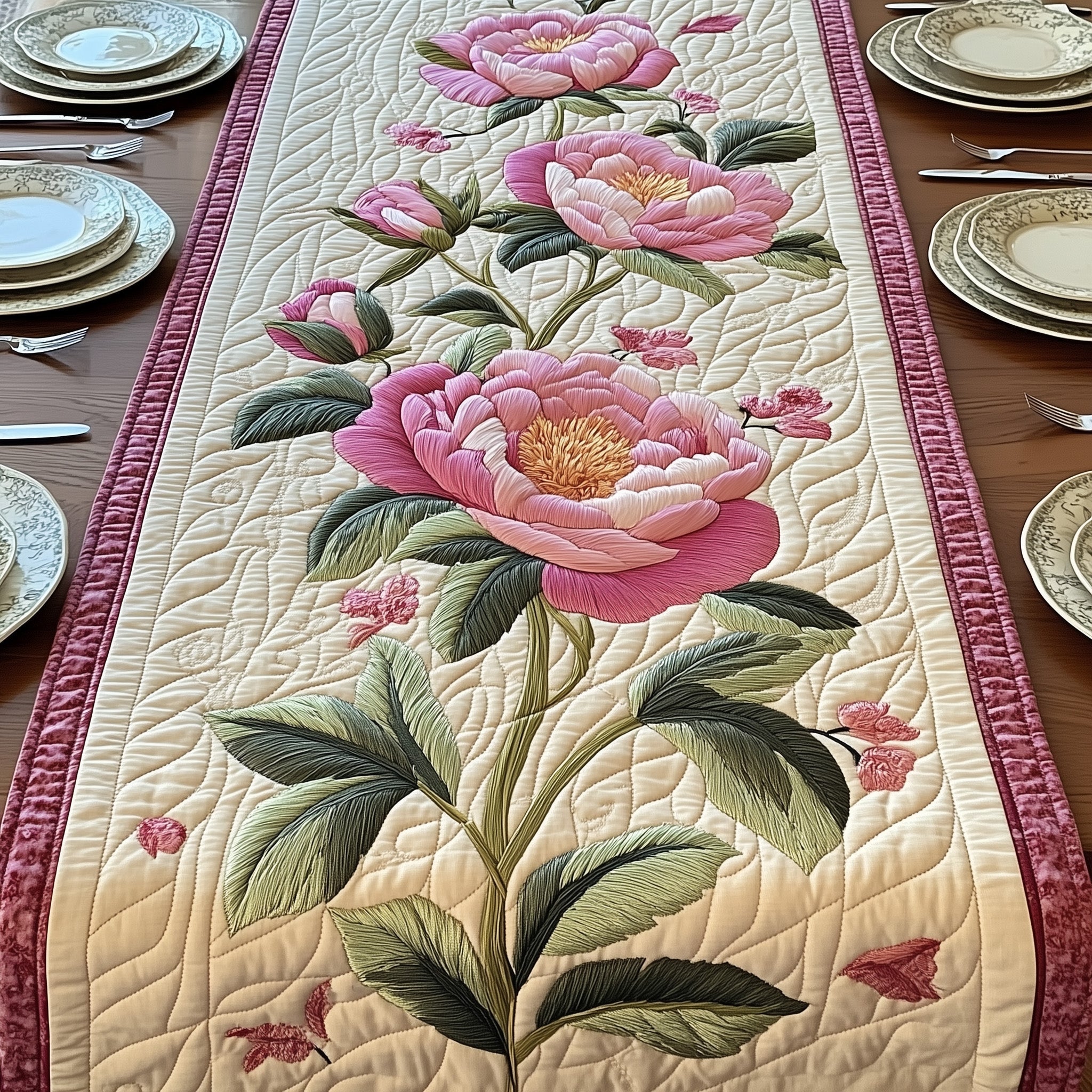 Elegant Peony Quilted Table Runner, Easter Table Runner, Spring Table Runner, Mother's Day Gifts