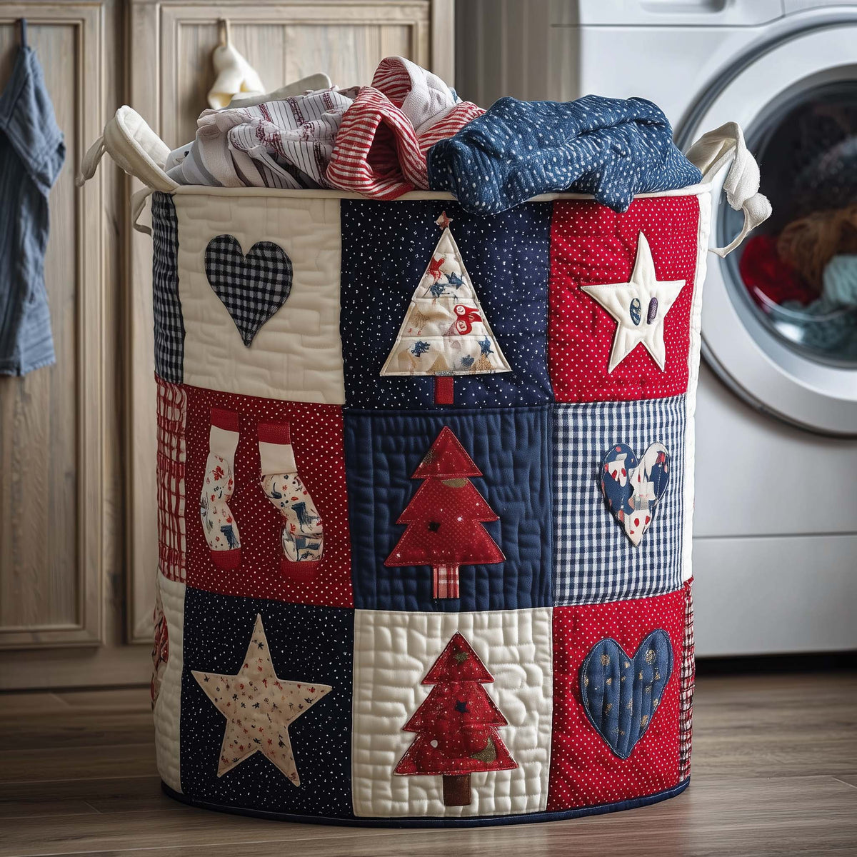 Rustic Christmas Tree Patchwork Laundry Basket