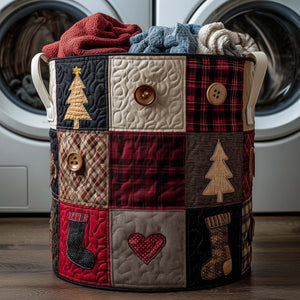 Rustic Christmas Plaid Patchwork Laundry Basket