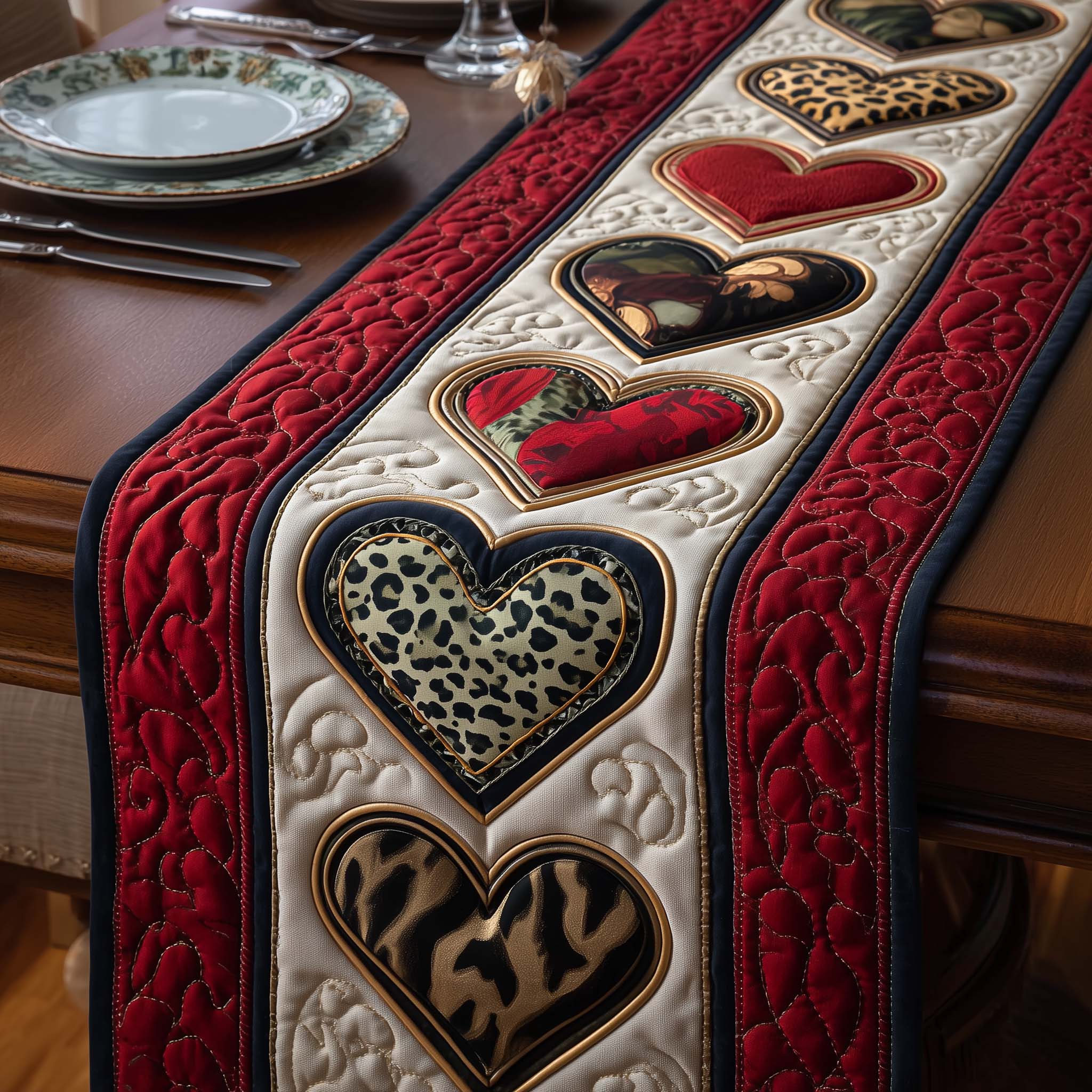 Velvet Heart Quilted Table Runner, Easter Table Runner, Spring Table Runner, Mother's Day Gifts