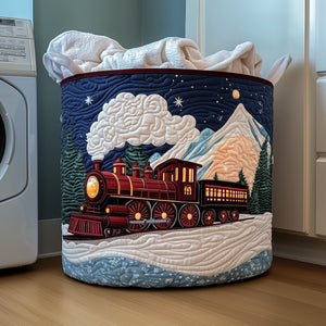 Christmas Steam Train Snowy Mountains laundry basket