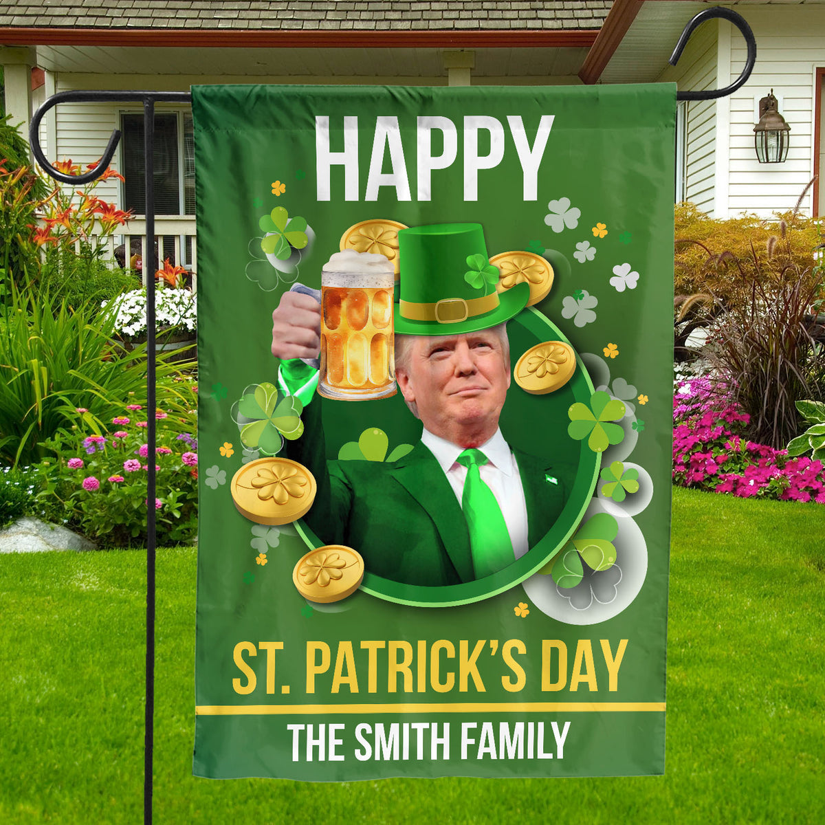 Happy St. Patrick's Day, Trump2024 Custom Garden Flag, St. Patrick's Day Flag