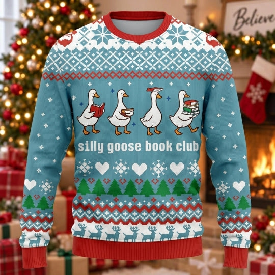 Silly Goose Book Club Ugly Christmas Sweater