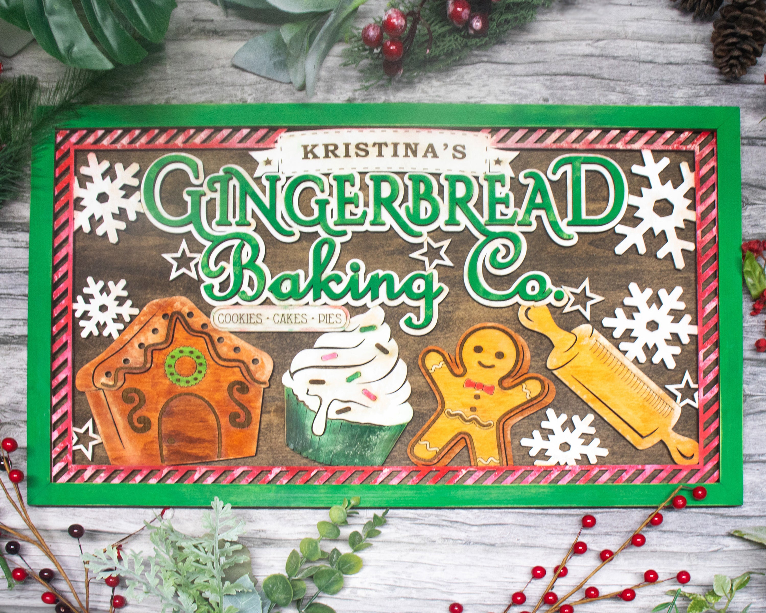 Gingerbread Baking Co Personalized Christmas Wood Sign, Holiday Decor, Christmas Gifts