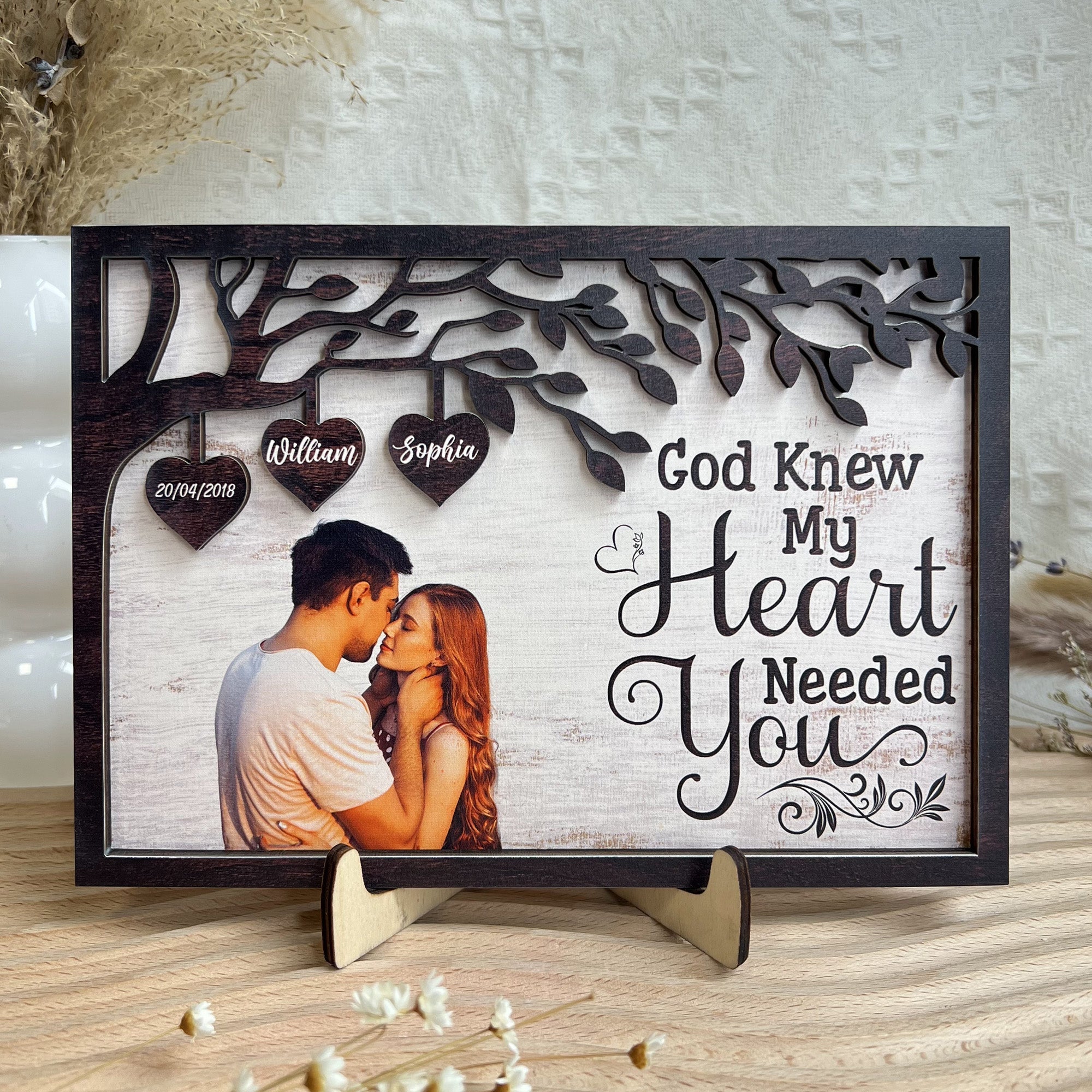 God Knew My Heart Needed You Personalized Wooden Photo Plaque, Gift For Couple