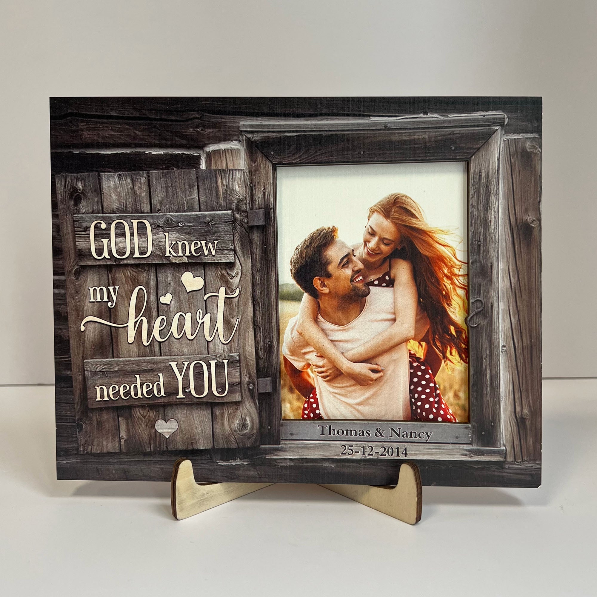 God Knew My Heart Needed You Custom Wooden Photo Plaque, Anniversary Gift For Couple