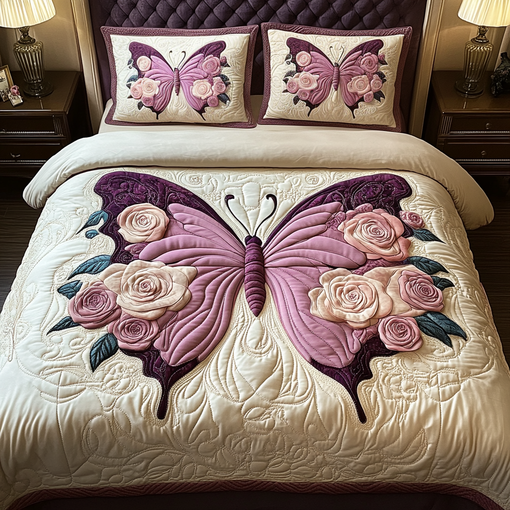 Butterfly Flowers Quilt Bed Sets, Bedding Set, Bedroom Decor, Mother's Day Gift