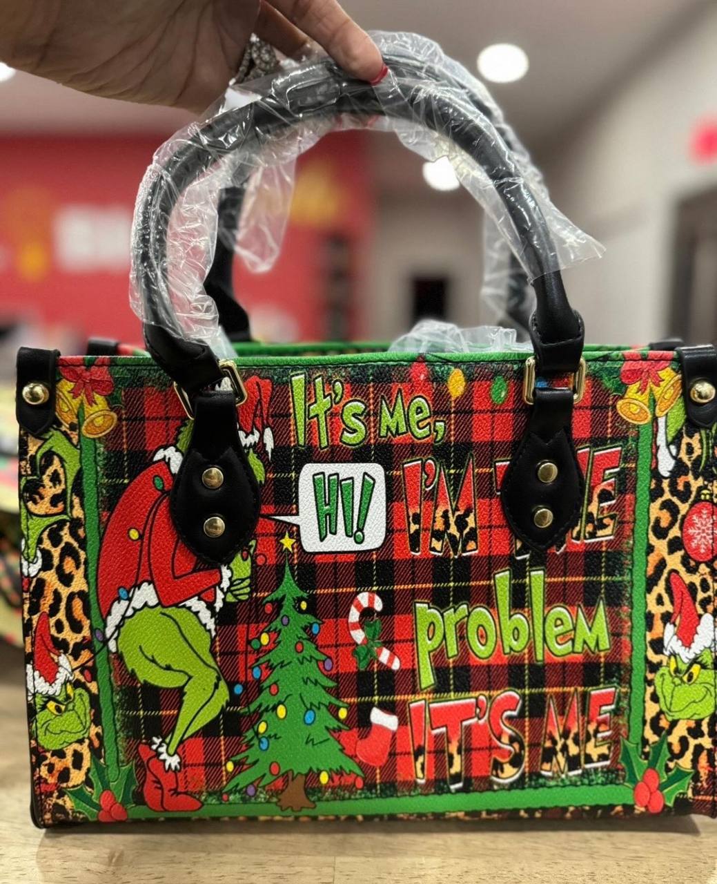 It's Me Hi I'm The Problem The Grinch Christmas Leather Handbag, Christmas Gifts