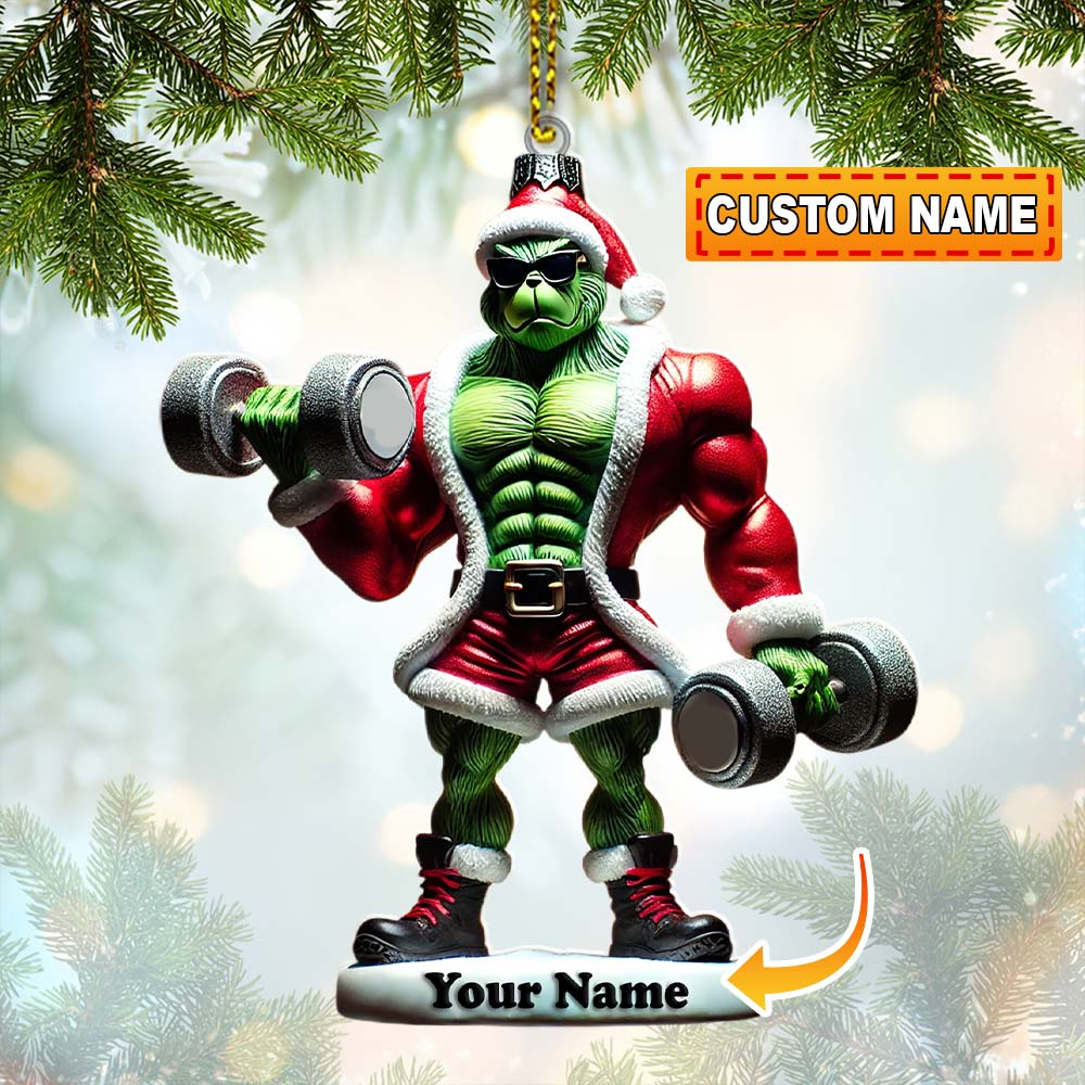 Xmas Grinch, Customize Grinch Bodybuilder Acrylic Ornament, Gifts For Gym Lover