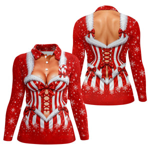 Christmas Candy Cane Corset Golf Shirt, Golf Shirts For Women, Ladies Golf Apparel