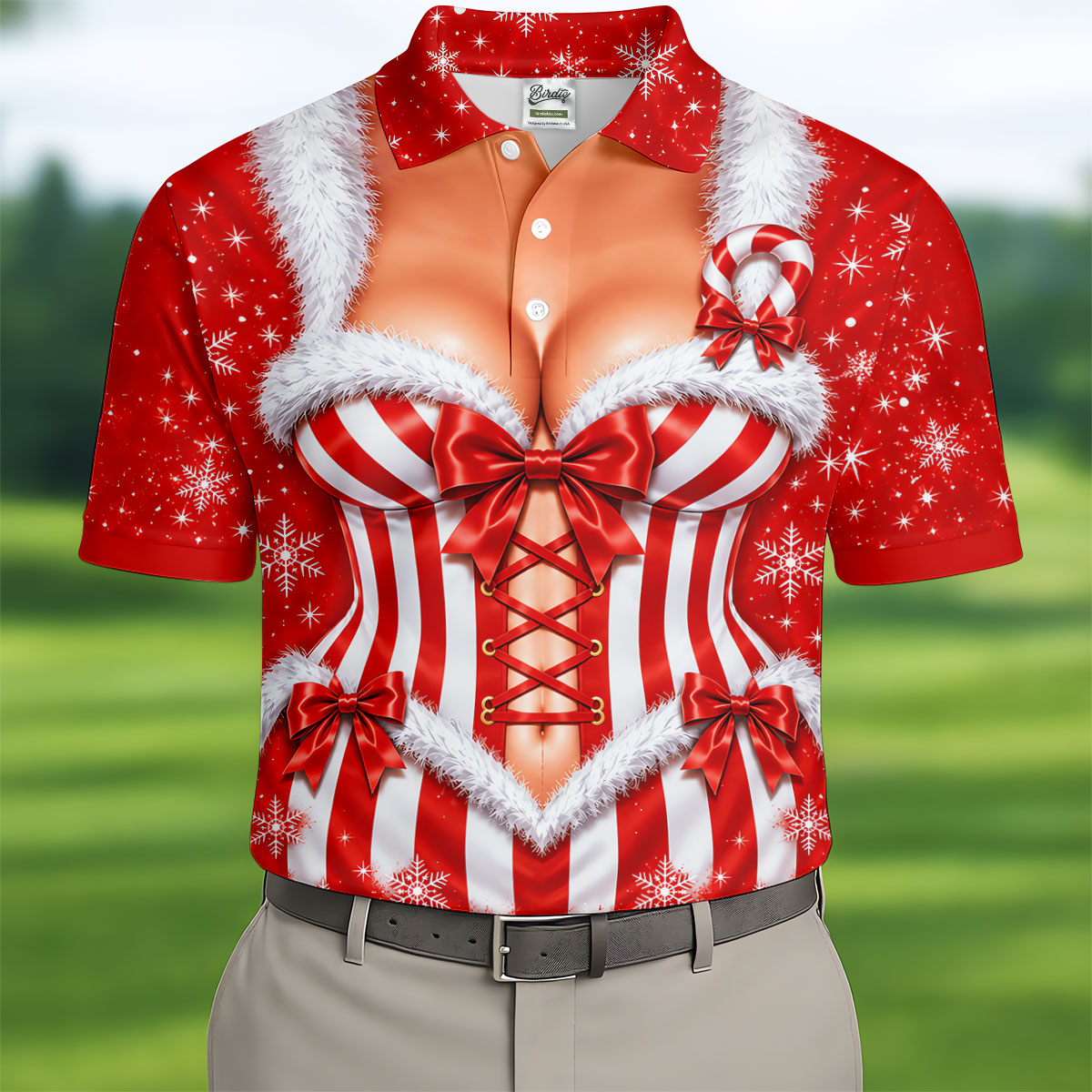 Christmas Candy Cane Corset Golf Shirt, Golf Gifts For Men, Funny Mens Golf Shirts
