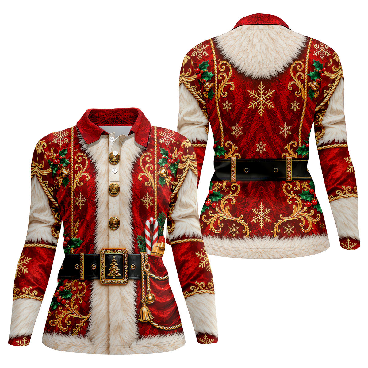 Christmas Ornate Santa Suit Golf Shirt, Womens Golf Apparel, Golf Gifts For Women