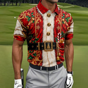 Christmas Ornate Santa Suit Golf Shirt, Golf Shirts For Men, Mens Holiday Golf Shirts