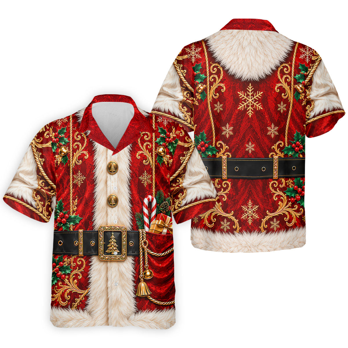 Christmas Ornate Santa Suit Golf Shirt, Golf Shirts For Men, Mens Holiday Golf Shirts