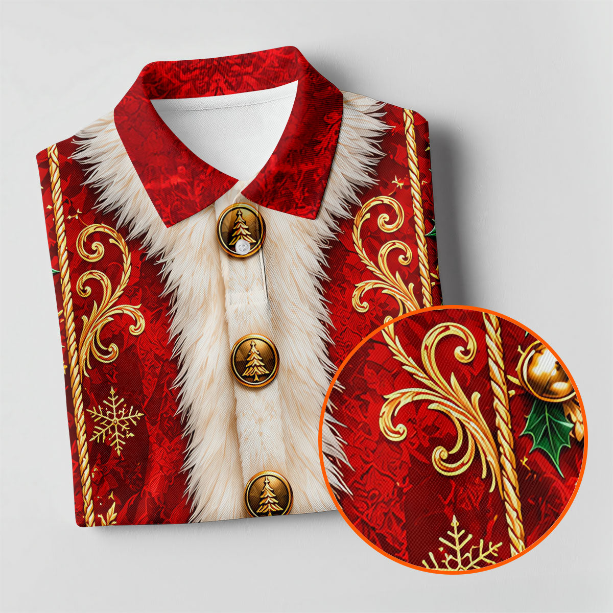 Christmas Ornate Santa Suit Golf Shirt, Golf Shirts For Men, Mens Holiday Golf Shirts