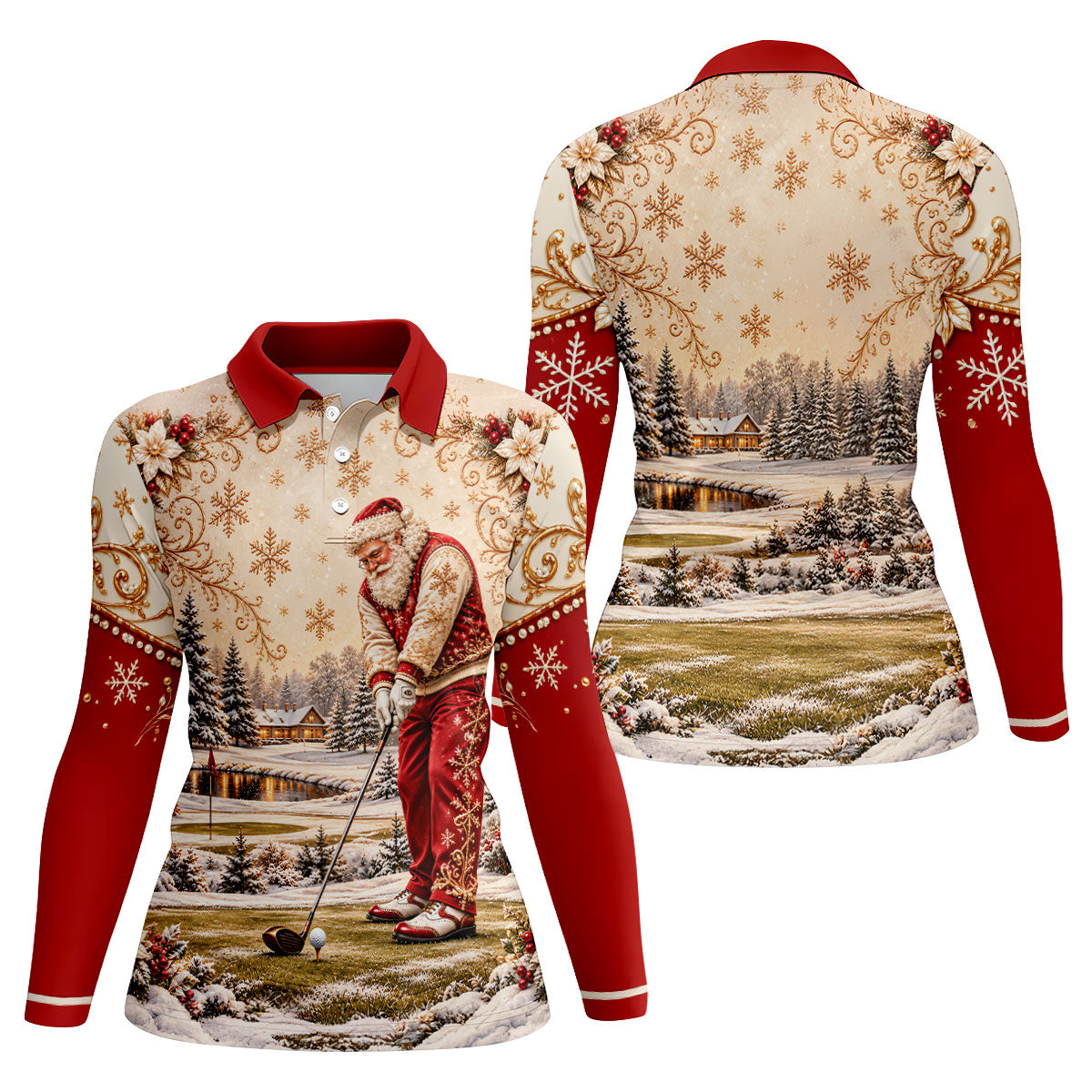 Christmas Vintage Santa Winter Golf Shirt, Ladies Golf Shirts, Golf Gifts For Women