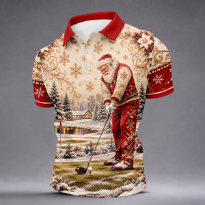 Christmas Vintage Santa Winter Golf Shirt, Golf Gifts For Men, Mens Golf Apparel