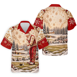 Christmas Vintage Santa Winter Golf Shirt, Golf Gifts For Men, Mens Golf Apparel