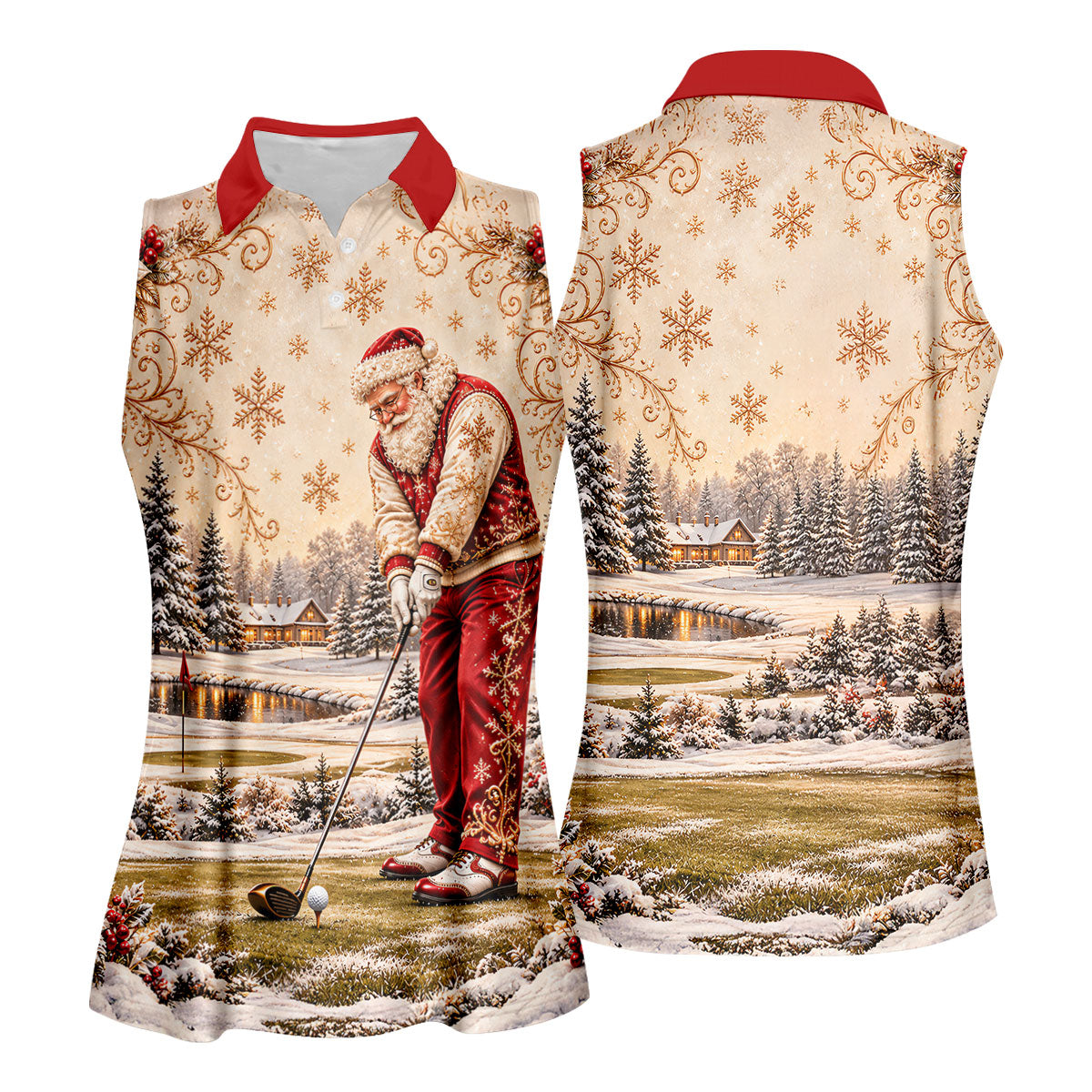 Christmas Vintage Santa Winter Golf Shirt, Ladies Golf Shirts, Golf Gifts For Women