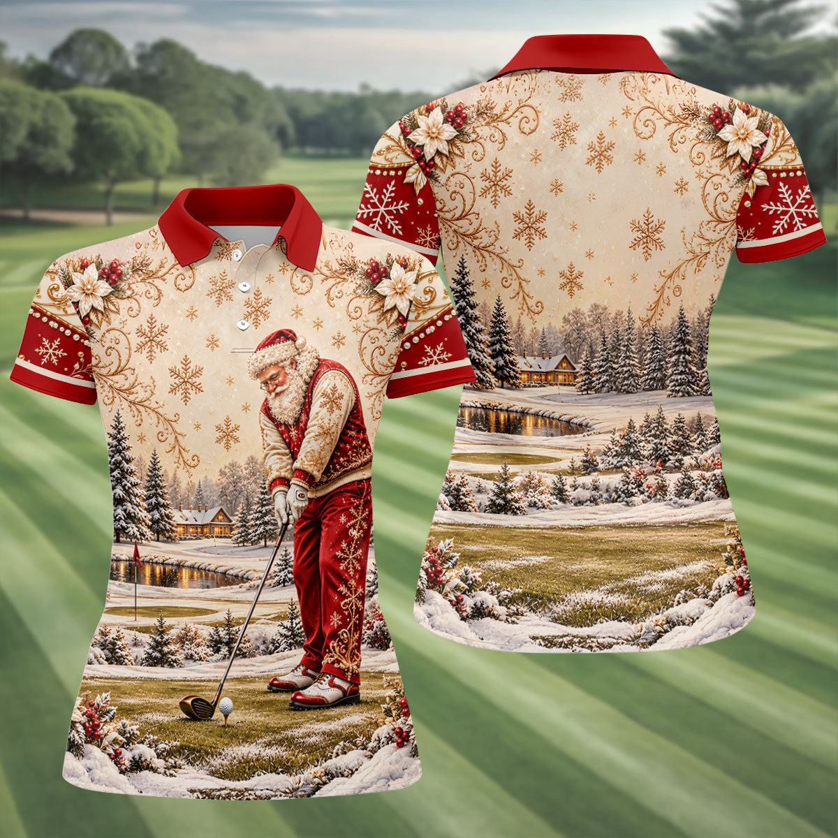 Christmas Vintage Santa Winter Golf Shirt, Ladies Golf Shirts, Golf Gifts For Women